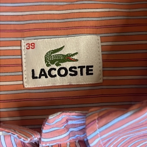 Lacoste Pink Orange Striped Button-Up Shirt sz 39 - Picture 3 of 8